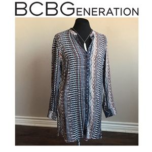 BCBGeneration Button Down Shirt Dress Tribal Print
